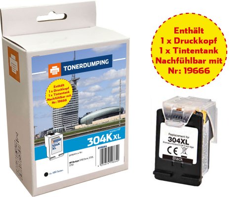 1x Adapter + 1x XL-Tintentank kompatibel mit HP 304XL/ N9K08AE Ecosaver: Schwarz jetzt kaufen - Marke: Tonerdumping