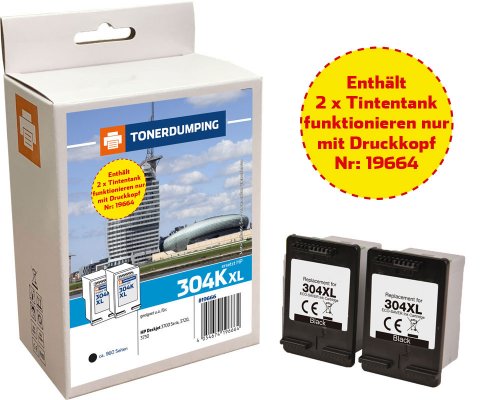 Ersatztank -OHNE ADAPTER - für ECOSAVER (18841 oder 19664) kompatibel zu HP 304XL/ N9K08AE: 2x XL-Tintentanks Schwarz jetzt kaufen - Marke: Tonerdumping