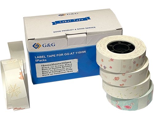 5x G&G Etikettenrollen mit verschiedenen Mustern (je 230 Einzeletiketten á 15 x 30mm) für GG-AT 110HW Etikettendrucker