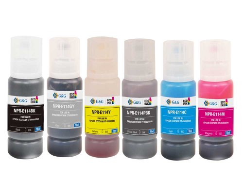 Kompatibel mit Epson 114 -6er Multipack- Tinte EcoTank (6x 70ml) je 1x Schwarz, Fotoschwarz, Cyan, Magenta, Gelb, Grau jetzt kaufen - Marke: G&G