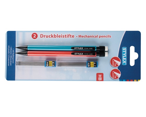 2 Stylex Druckbleistifte mit 24 Ersatzminen und Radiergummi