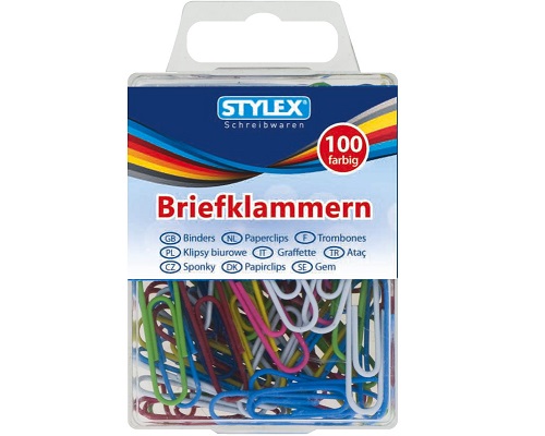 100 Büroklammern/ Briefklammern von Stylex farbig sortiert