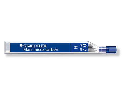 Staedtler Feinminen für Druckbleistifte Mars® micro carbon 250, 0,7 mm, H, Schwarz, Dose mit 12 Minen