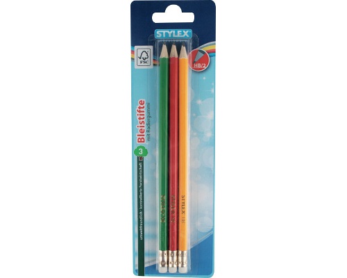 3 Bleistifte mit Radiergummi, FSC