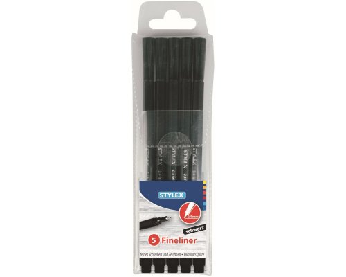 Stylex Fineliner, 5 Stück, schwarz, im Etui