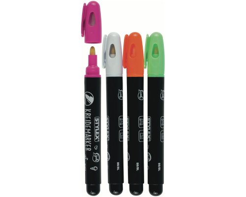 4 Kreidemarker im Set: weiß, pink, orange, grün