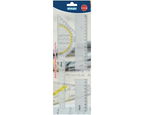 Linealset 3-teilig 30cm, 15cm, Geodreieck von Stylex