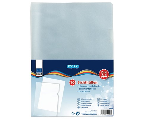 Sichthüllen A4 genarbt, transparent von Stylex, Packung 10 Hüllen