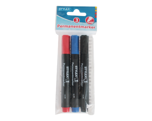 3 Permanentmarker, wasserfest (Schwarz, rot, blau) von Stylex