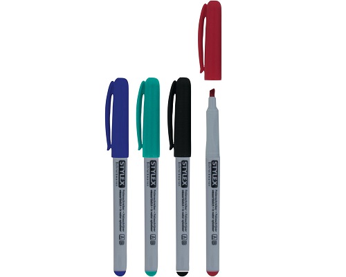 4 Stylex Folienstifte wasserlöslich Schreibfarben: blau, Schwarz, rot, grün