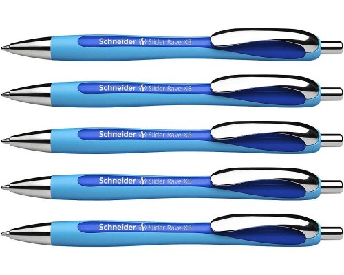 5 Schneider Kugelschreiber Slider Rave Strichstärke: XB - dokumentenechte Mine - Made in Germany - Schreibfarbe: blau