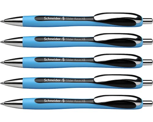 5 Schneider Kugelschreiber Slider Rave Strichstärke: XB - dokumentenechte Mine - Made in Germany - Schreibfarbe: schwarz