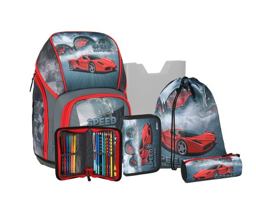 Spirit VARIO Schulranzen Set SPEED MONSTER, 5-teilig - mit extra viel Platz (26 Liter), Magnetverschluss - stabil, trotzdem leicht (ca. 980 g Leergewicht)