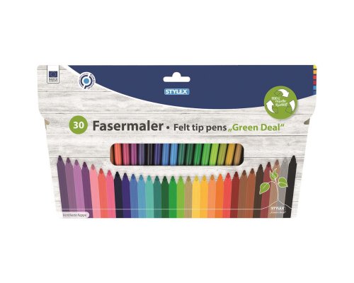 30 Stylex Fasermalstifte aus 100 % recyceltem Kunststoff in Faltschachtel