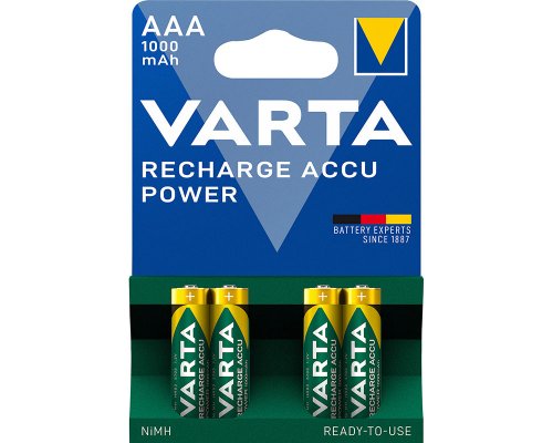 4 Varta Akkus Micro AAA HR03 1,2V 1000mAh Recharge Accu Power, Pre-Charged, Retail Blister