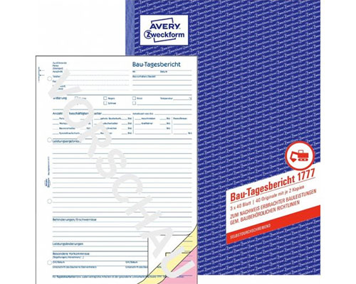 Avery Zweckform 1777 Bautagesbericht A4, selbstdurchschreibend, 3x40 Blatt
