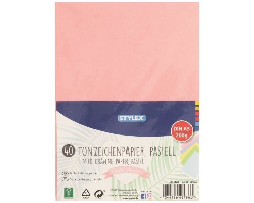Stylex Tonzeichenpapier 200 g/m² , DIN A5, 40 Blatt, pastell, FSC