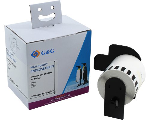 Kompatibel mit Brother DK-22212 Endlos-Etiketten (62 mm x 15,24m) Schwarz auf weiß jetzt kaufen - Marke: G&G