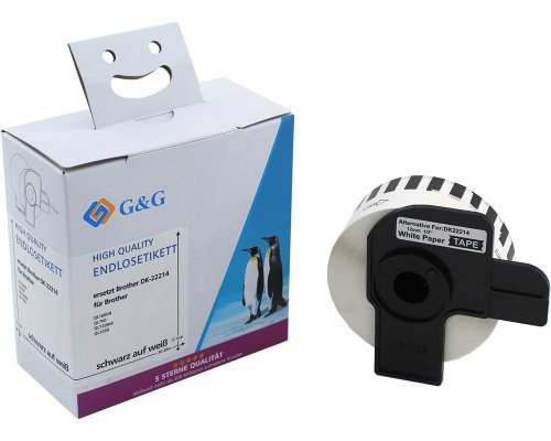 Kompatibel mit Brother DK-22214 Endlos-Etiketten (12mm x 30,48m) Schwarz auf weiß jetzt kaufen - Marke: G&G