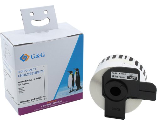 Kompatibel mit Brother DK-22225 Endlos-Etiketten (38,0mm x 30,48m) Schwarz auf weiß jetzt kaufen - Marke: G&G
