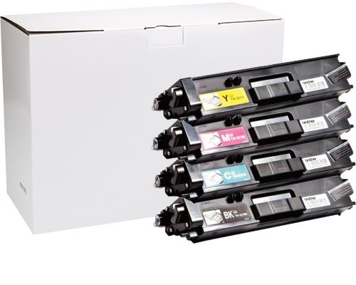 4 Brother 325 Toner: TN325BK, TN325C, TN325M, TN325Y in weißem Karton verpackt