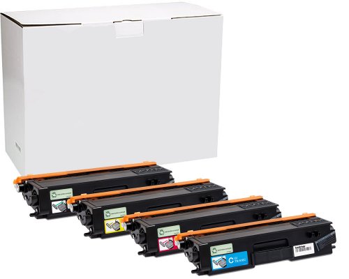 4 Brother-Toner TN-910BK, TN-910C, TN-910M, TN-910Y in weißem Karton verpackt