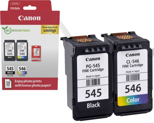 Canon PG545/ CL546 Original Druckerpatronen Multipack 8287B008 jetzt kaufen Schwarz + Color + 50 Bl. Fotopapier (10x15cm)