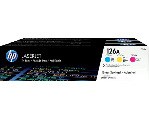 3 x Original HP Toner 126A Dreierpack (CF341AM) [modell] cyan, magenta, gelb