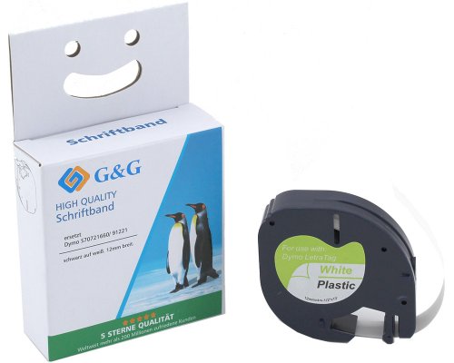 Kompatibel mit Dymo S0721660/ 91221 Plastik-Etiketten/ Schriftbandkassette (12mm x 4m) Schwarz auf weiß jetzt kaufen - Marke: G&G