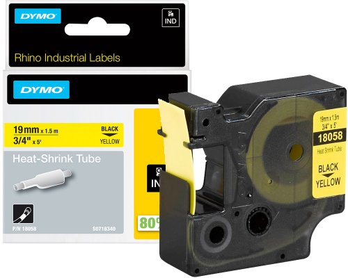 Dymo Original-Schrumpfschlauch / Heat-Shrink Tube 18058 für Dymo Rhino, 19 mm breit, schwarz auf gelb - Material: Polyoefin