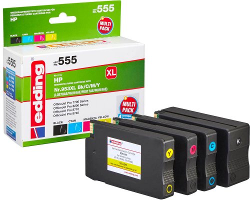 Edding 555 Druckerpatronen Multipack Kompatibel mit HP 953XL / F6U18AE jetzt kaufen Schwarz, Cyan, Magenta, Gelb