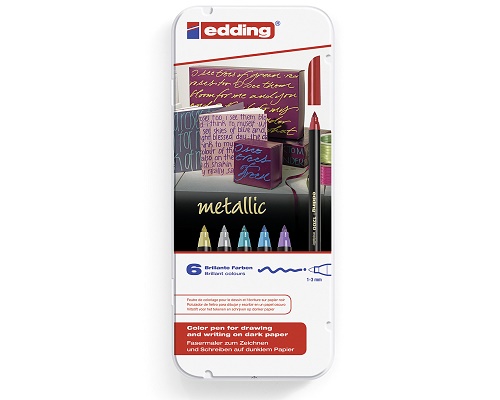 Fasermaler edding 1200 metallic colourpen, 1-3 mm, Rundspitze, 6er-Set