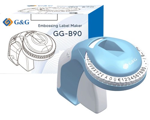G&G Prägegerät Embossing Label Maker GG-B90 - keine Batterien nötig, bis zu 49 Zeichen (auch Umlaute)