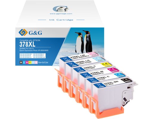 Kompatibel mit Epson 378XL/ C13T37984010 XL-Druckerpatronen je 1x Schwarz, Cyan, Magenta, Gelb, Hell-Cyan, Hell-Magenta jetzt kaufen - Marke: G&G