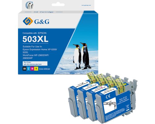 Kompatibel mit EPSON 503XL Druckerpatronen Multipack jetzt kaufen 13,2 ml + 3 x 10,2 ml (schwarz, cyan, magenta, gelb) - Marke: G&G