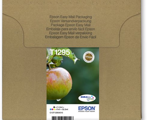 Epson Original Apfel Tinte Multipack T1295 jetzt kaufen  (Schwarz, Cyan, Magenta und Gelb) in EasyMail Verpackung