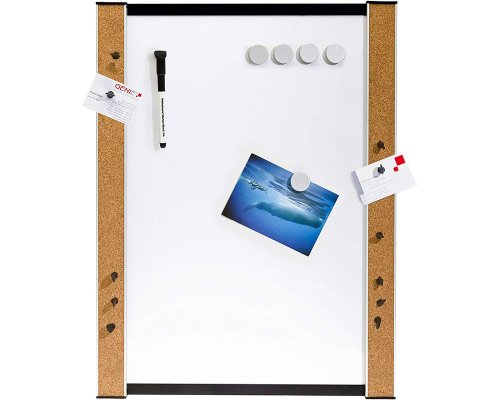 Genie Whiteboard Set (Beschreibbare Magnettafel mit Korkrand, inkl. Marker Schwarz, Magnete, Pinnadeln, Wandbefestigung, 45 cm x 60 cm)