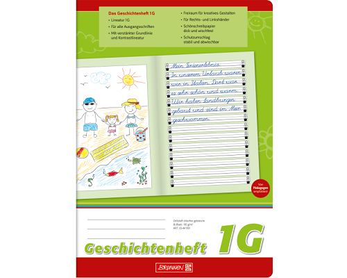 Geschichtenheft A4 16 Blatt Lineatur 1G, Klasse 1