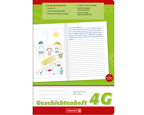 Geschichtenheft A4 16 Blatt Lineatur 4G, Klasse 4