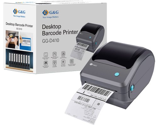 G&G GG-D410 Etikettendrucker - max 108 mm Druckbreite, Thermodruck (ohne Tinte auf Thermopapier), perfekt für Paketmarken-Druck, USB, Bluetooth und WLAN