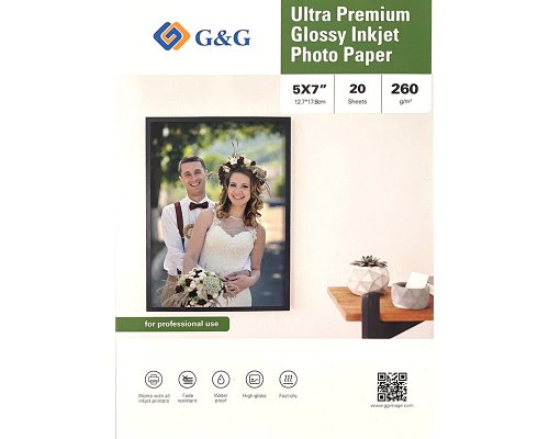 G&G Ultra-Premium Fotopapier 20 Blatt 5 x 7 Zoll / 12,7 x 17,8 cm hochglänzend 260g/m² - das Papier für Profis