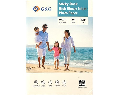 G&G Selbstklebendes Fotopapier 20 Blatt 5 x 7 Zoll, 12,7 x 17,8 cm hochglänzend 135g/m² - Aufkleber einfach selbst drucken!
