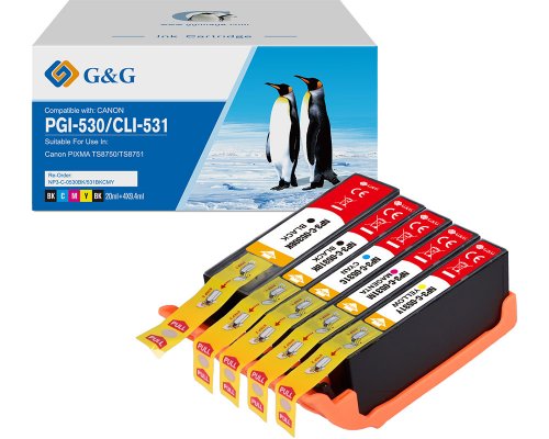 Kompatibel mit 5 Canon PGI-530/ CLI-531 Druckerpatronen jetzt kaufen PGBK, C, M, Y, BK - Marke: G&G