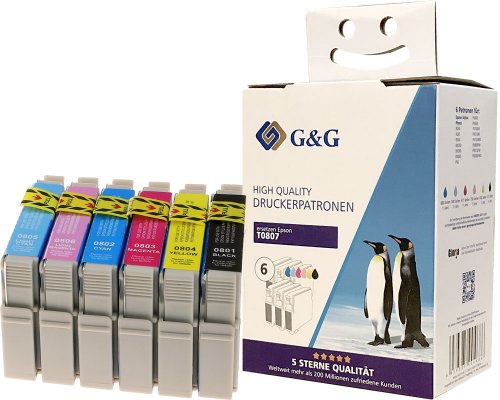 G&G Druckerpatronen Kompatibel mit Epson T0807/ C13T080740 je 1x Schwarz, Cyan, Magenta, Gelb, Photo-Cyan, Photo-Magenta jetzt kaufen