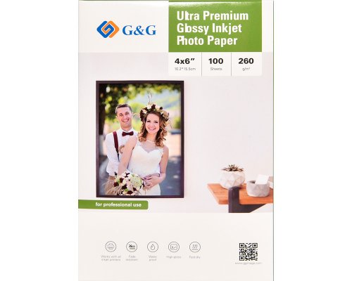 G&G Ultra-Premium Fotopapier 100 Blatt 4 x 6 Zoll / 10,2 x 15,2 cm hochglänzend 260g/m² - das Papier für Profis