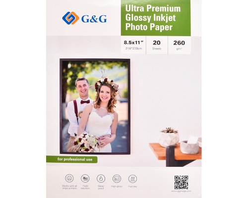 G&G Ultra-Premium Fotopapier 20 Blatt 8,5 x 11 Zoll / 21,6 x 27,9 cm hochglänzend 260g/m² - das Papier für Profis