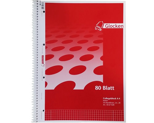 Collegeblock DIN-A4, kariert mit Rand, 80 Blätter, holzfrei (70g/m²), 4-fach gelocht
