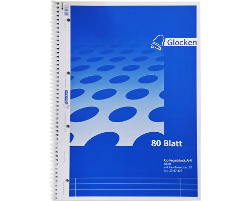 Collegeblock DIN-A4, liniert mit Rand, 80 Blätter, holzfrei (70g/m²), 4-fach gelocht