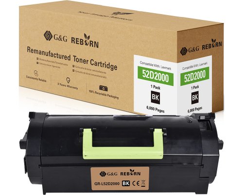 Kompatibel mit Lexmark 522 (6.000 Seiten) 52D2000 Toner jetzt kaufen - Marke: G&G Reborn