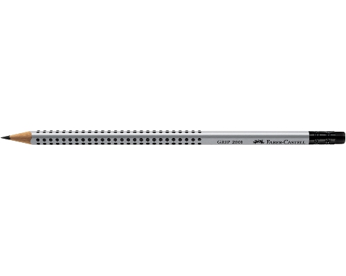 Faber-Castell Bleistift GRIP 2001 mit Radierer, Schaftfarbe: silbergrau, Härtegrad: HB